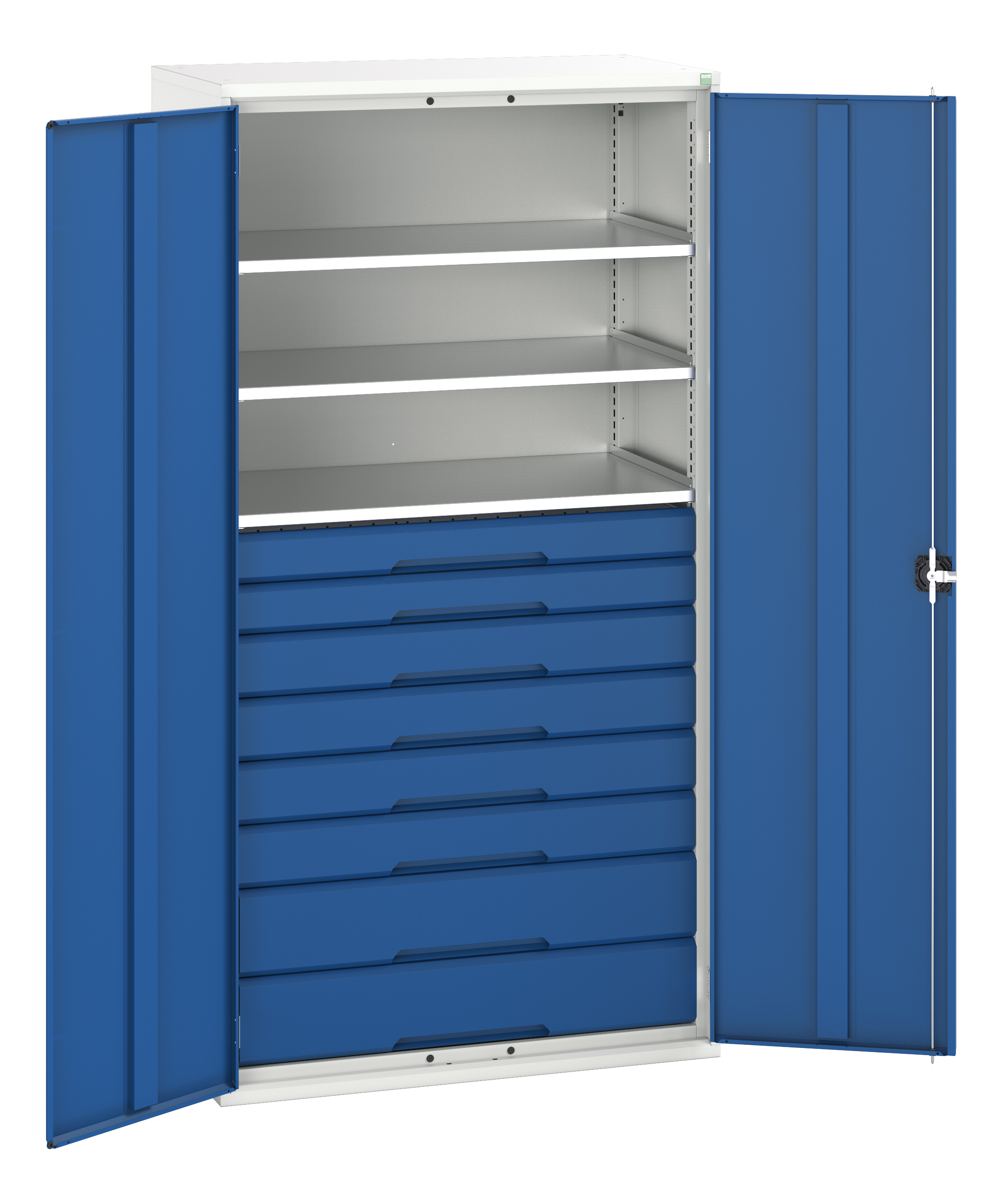 Bott 2 Door, 8 Drawer Sheet Steel Floor Standing Cupboard, 1050 x 550 x 2000mm