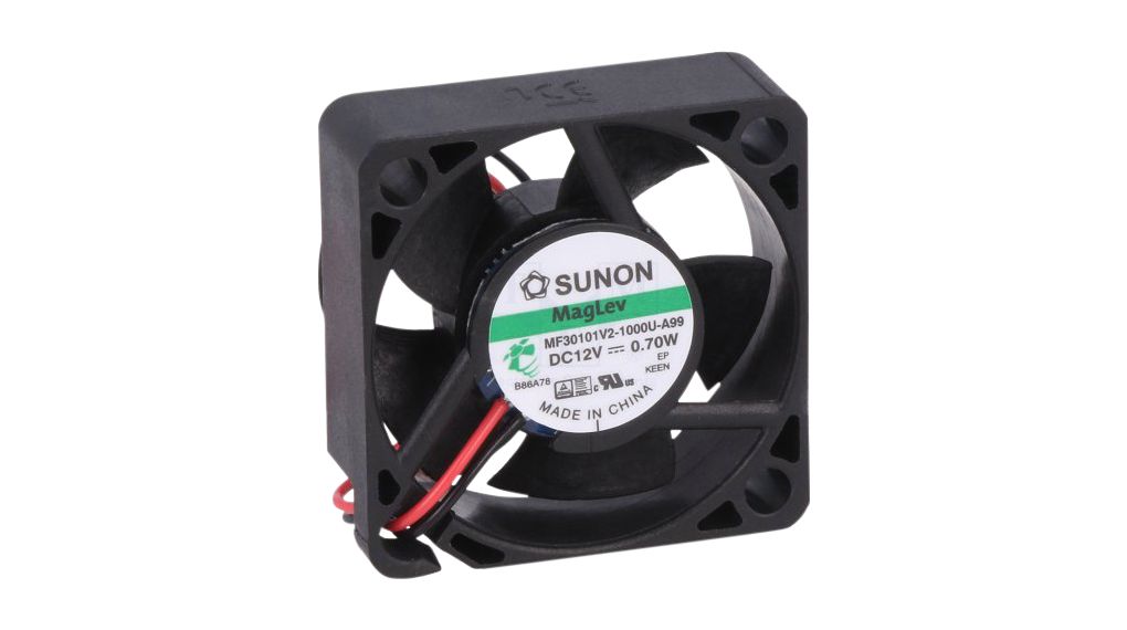 Sunon Axial Fan, 12 V dc, dc Operation, 4.6cfm, 0.39/0.45W, 37mA Max, 30 x 30 x 10mm
