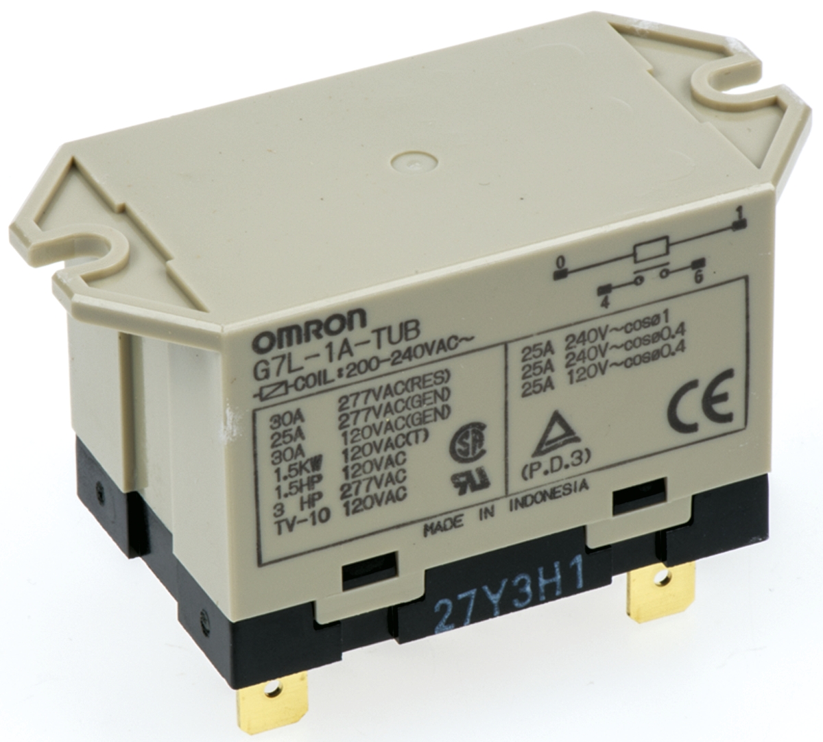 Omron E-Bracket Power Relay, 200 → 240V ac Coil, 30A Switching Current, DPST