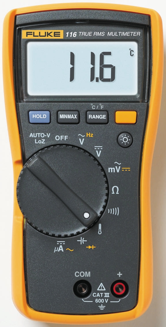 Fluke 116 Handheld Digital Multimeter, True RMS, 600μA ac Max, 600μA dc Max, 600V ac Max - UKAS Calibrated