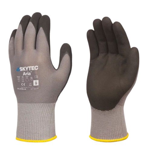 Skytec ARIA Black, Grey Nylon, Spandex General Handling Gloves, Nitrile Foam Coating