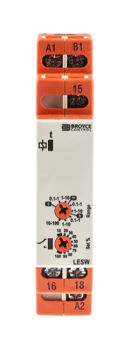 Broyce Control DIN Rail Mount Timer Relay, 12 → 230V ac/dc, 1-Contact, 0.1 s → 100h, 1-Function, SPDT