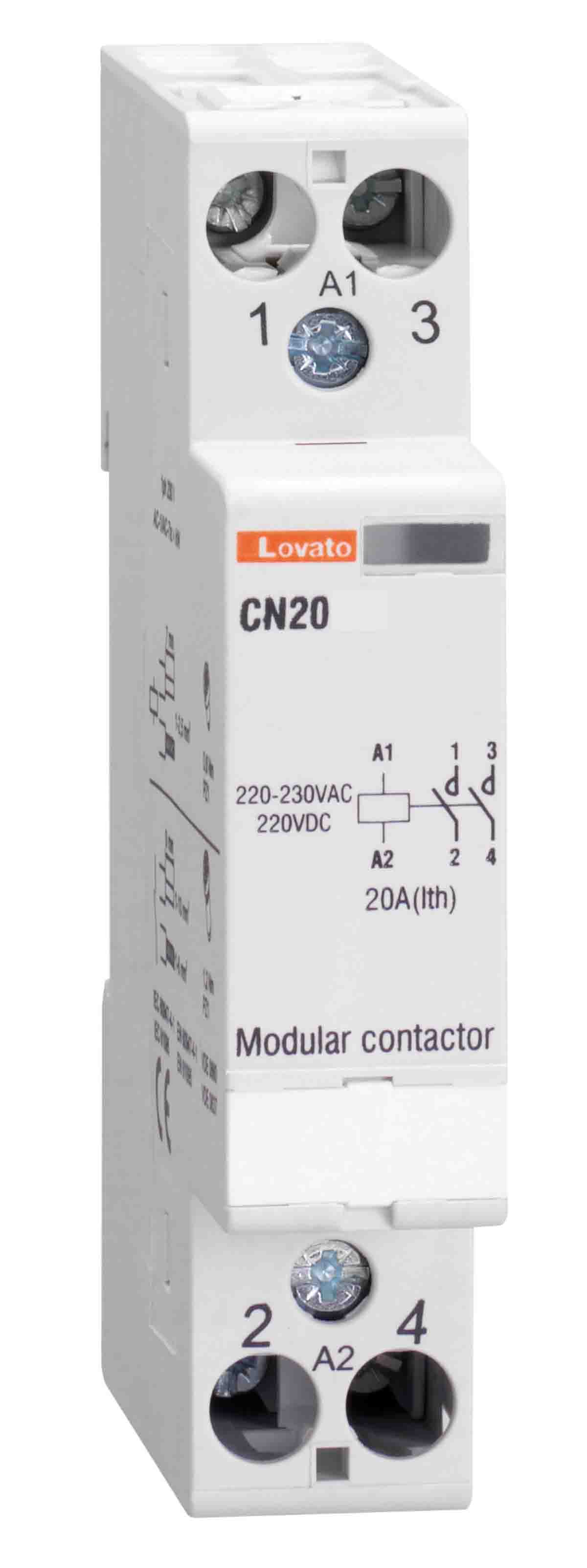 Lovato CN Contactor, 220 → 230 V ac Coil, 2-Pole, 20 A, 2NO, 110 V ac