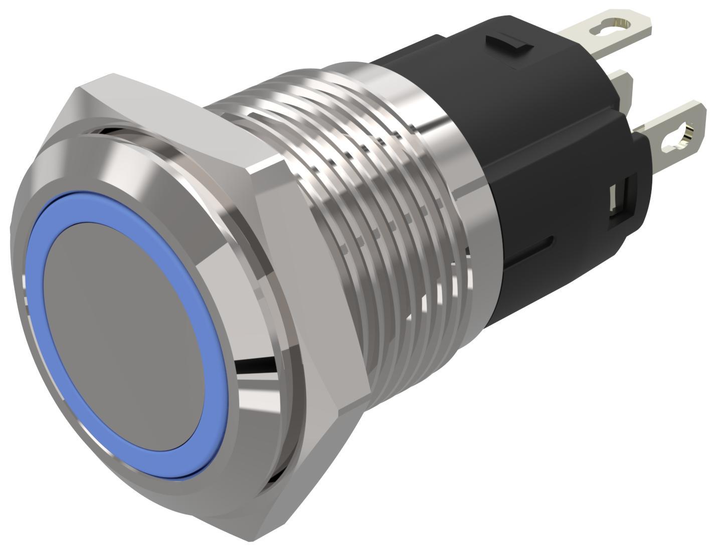 EAO 82 Series Illuminated Illuminated Push Button Switch, Momentary, Panel Mount, 16mm Cutout, SPDT, Blue LED, 24V,