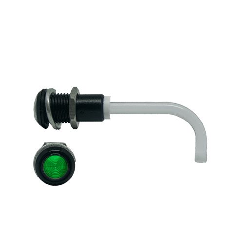 RHD-0900-1500-F9PZG67PR Bivar, Panel Mount Right Angle LED Light Pipe, Green Round Lens