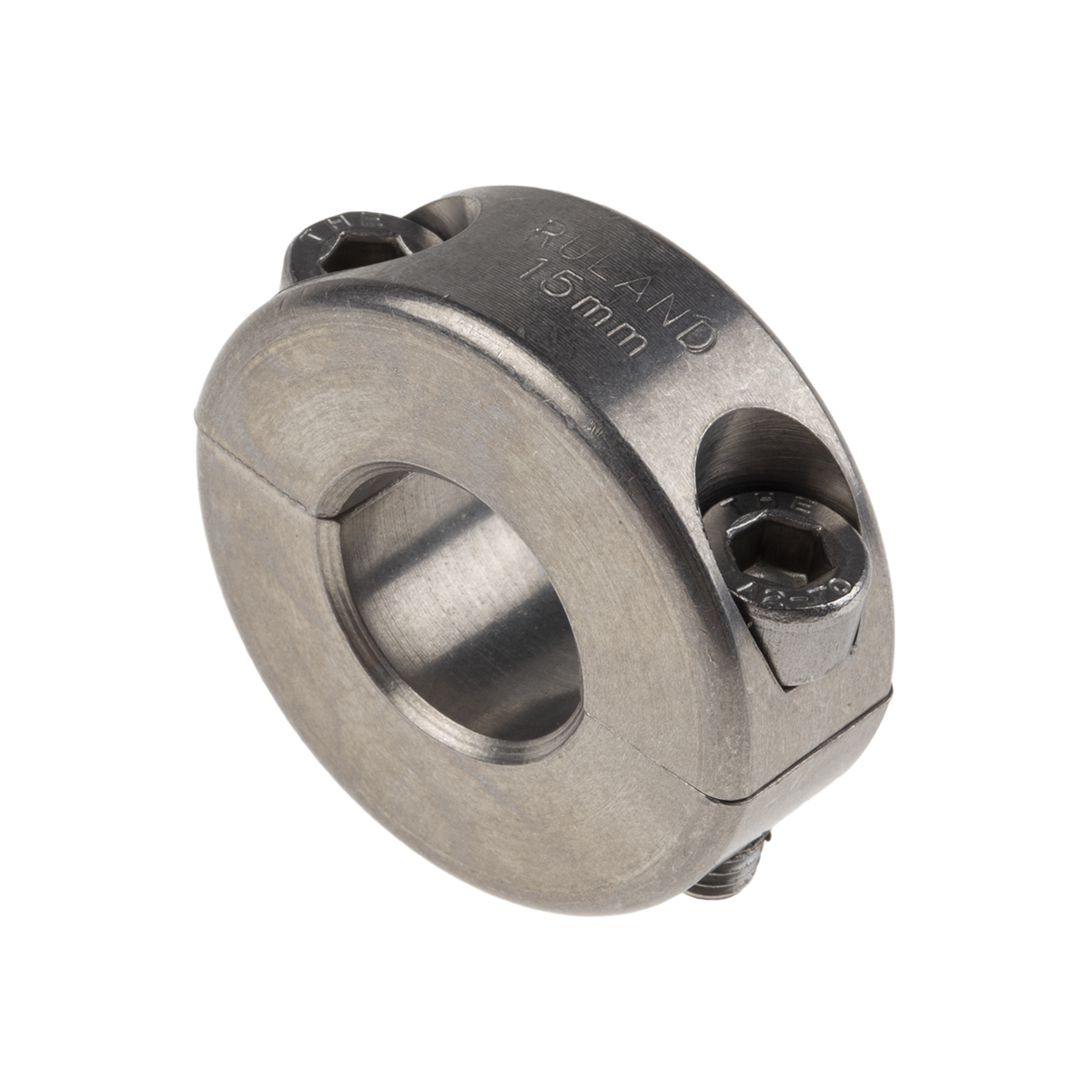 Ruland Shaft Collar, Two Piece, Clamp Screw, Bore 15mm, OD 34mm, W 13mm, Stainless Steel