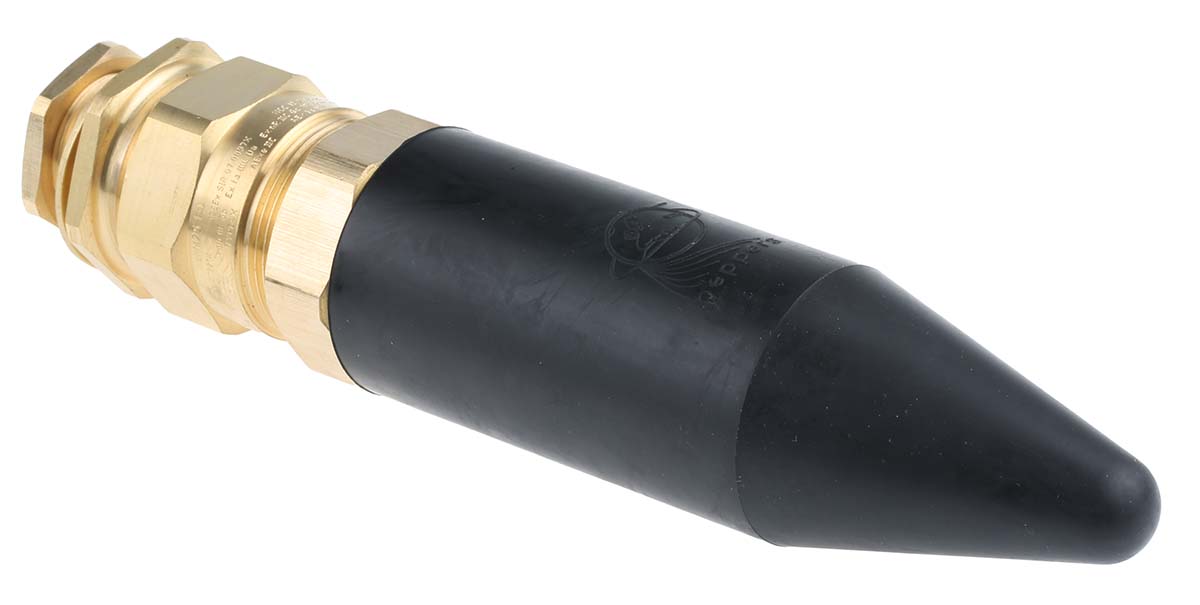 Black Brass Cable Gland, M25 Thread, 20.3mm min., 27.4mm max., IP66