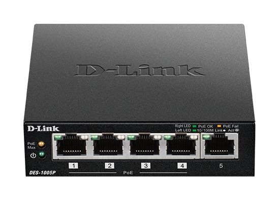 D-Link 5-Port Fast Ethernet PoE Unmanaged Desktop Switch, Unmanaged 5 Port Ethernet Switch With PoE EU
