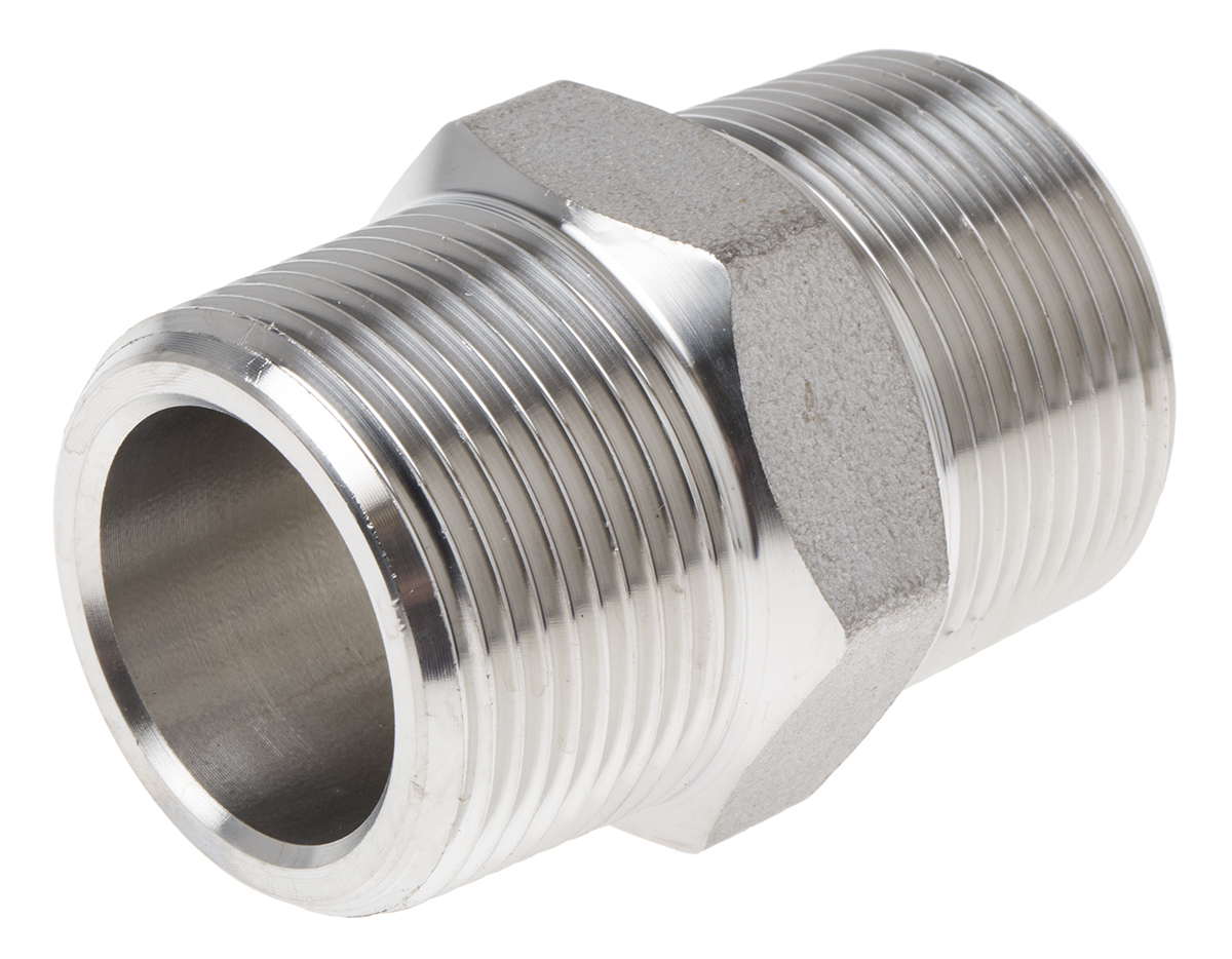 RS PRO Stainless Steel Pipe Fitting, Straight Hexagon Nipple Joint, Male R 1-1/4in x Male R 1-1/4in