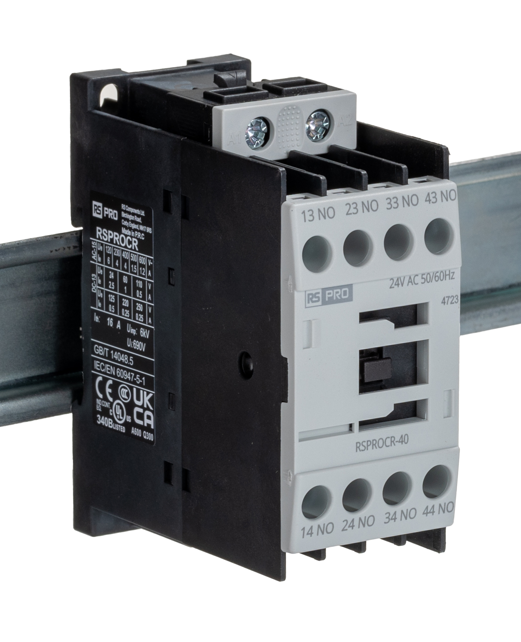 RS PRO Contactor, 24 V ac Coil, 1-Pole, 4 A, 37 W 24 V, 4 NO, 500V