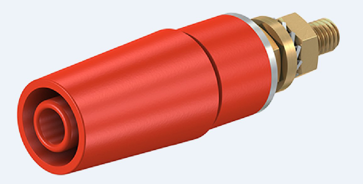 Staubli Red Female Banana Socket, 4 mm Connector, Bolt Termination, 32A, 600V, Gold Plating