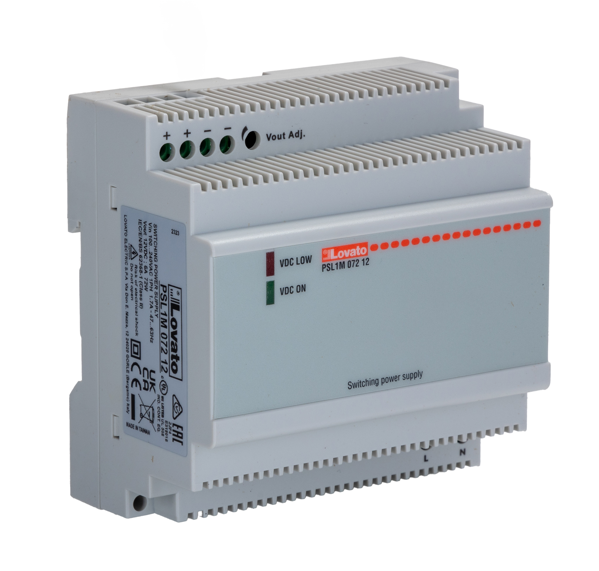 Lovato PSL Switch Mode DIN Rail Power Supply, 240V ac ac Input, 12V dc dc Output, 6A Output, 72W