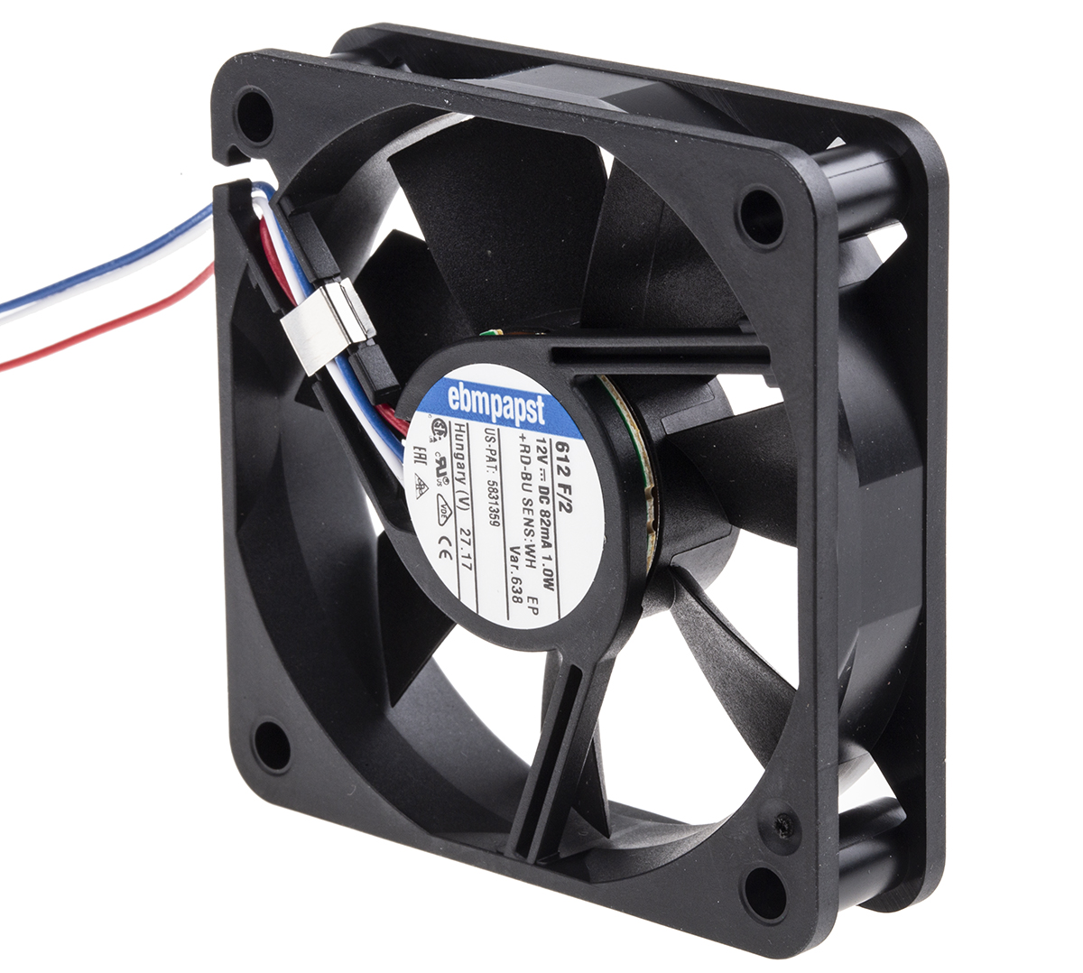 ebm-papst 600 F Series Axial Fan, 12 V dc, DC Operation, 27m³/h, 1W, 60 x 60 x 15mm