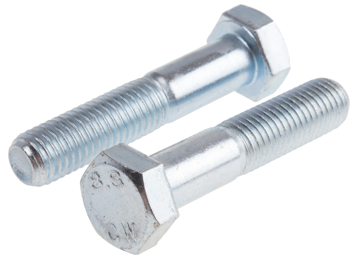 RS PRO Bright Zinc Plated Steel, Hex Bolt, M14 x 70mm