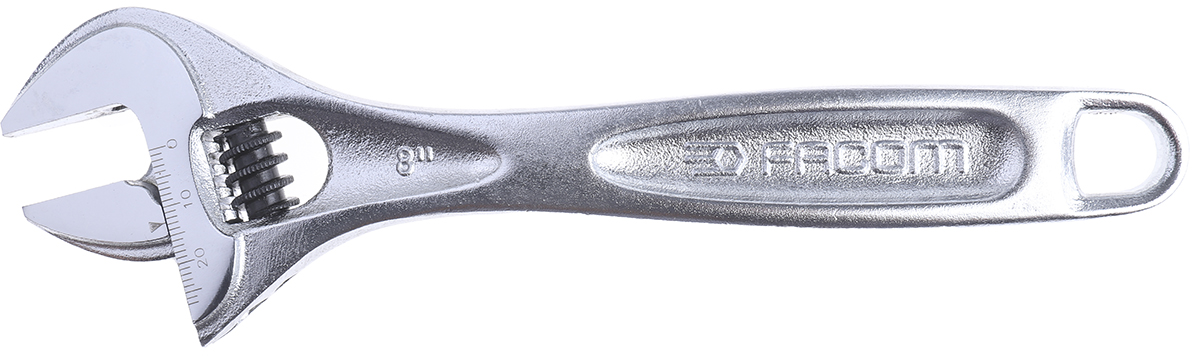 Facom Adjustable Spanner, 206 mm Overall, 27mm Jaw Capacity, Metal Handle
