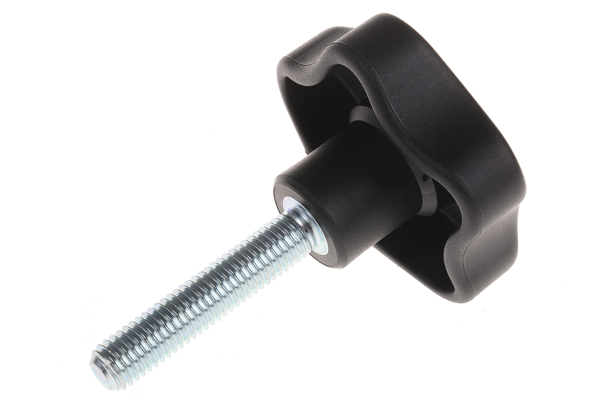 Elesa 70027 Black Multiple Lobes Clamping Knob, M10, Threaded Stud