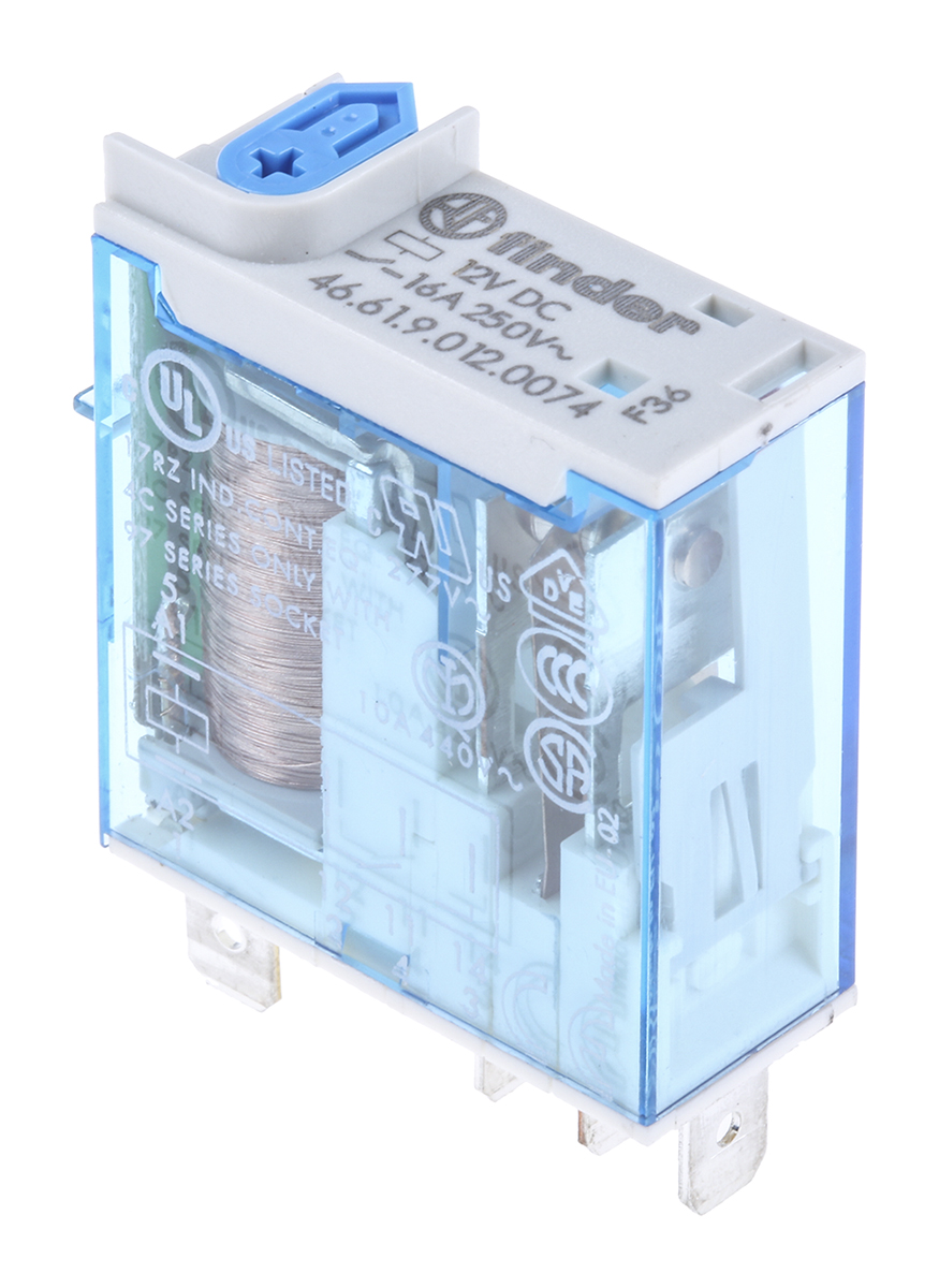 Finder PCB Mount Power Relay, 12V dc Coil, 16A Switching Current, SPDT