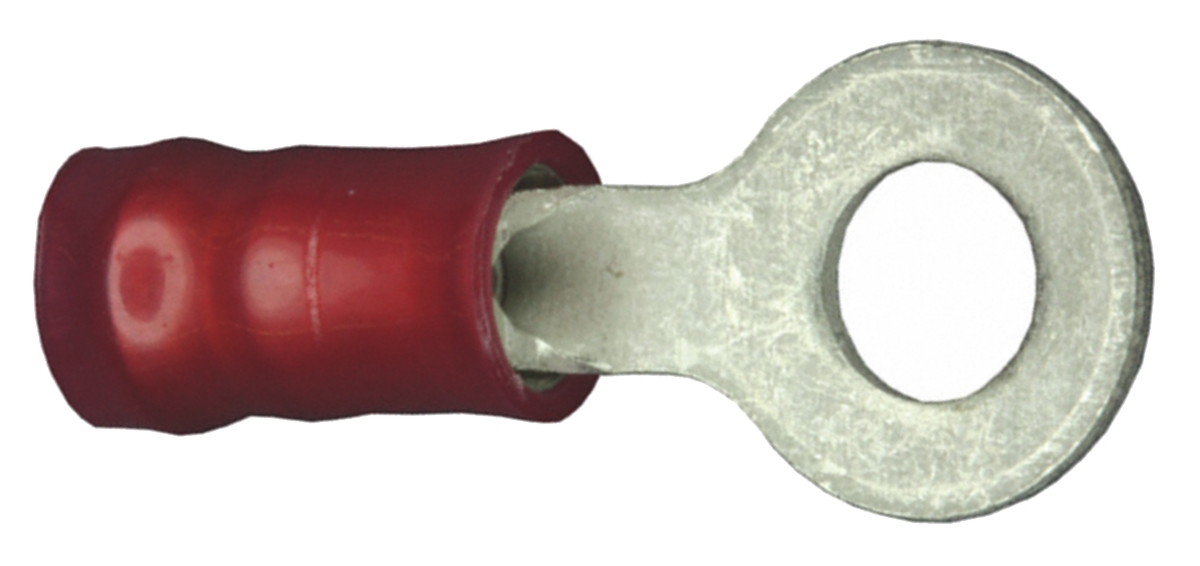 TE Connectivity, PIDG Insulated Ring Terminal, M4 (#8) Stud Size, 0.26mm² to 1.65mm² Wire Size, Red