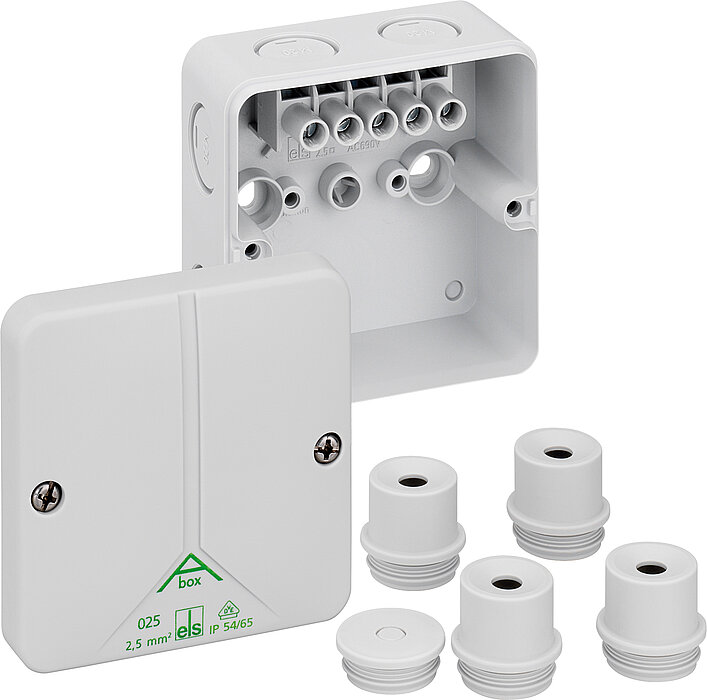Spelsberg Abox m 025 Series Grey Polystyrene Junction Box, IP54, IP65, 5 Terminals, 82 x 82 x 52mm