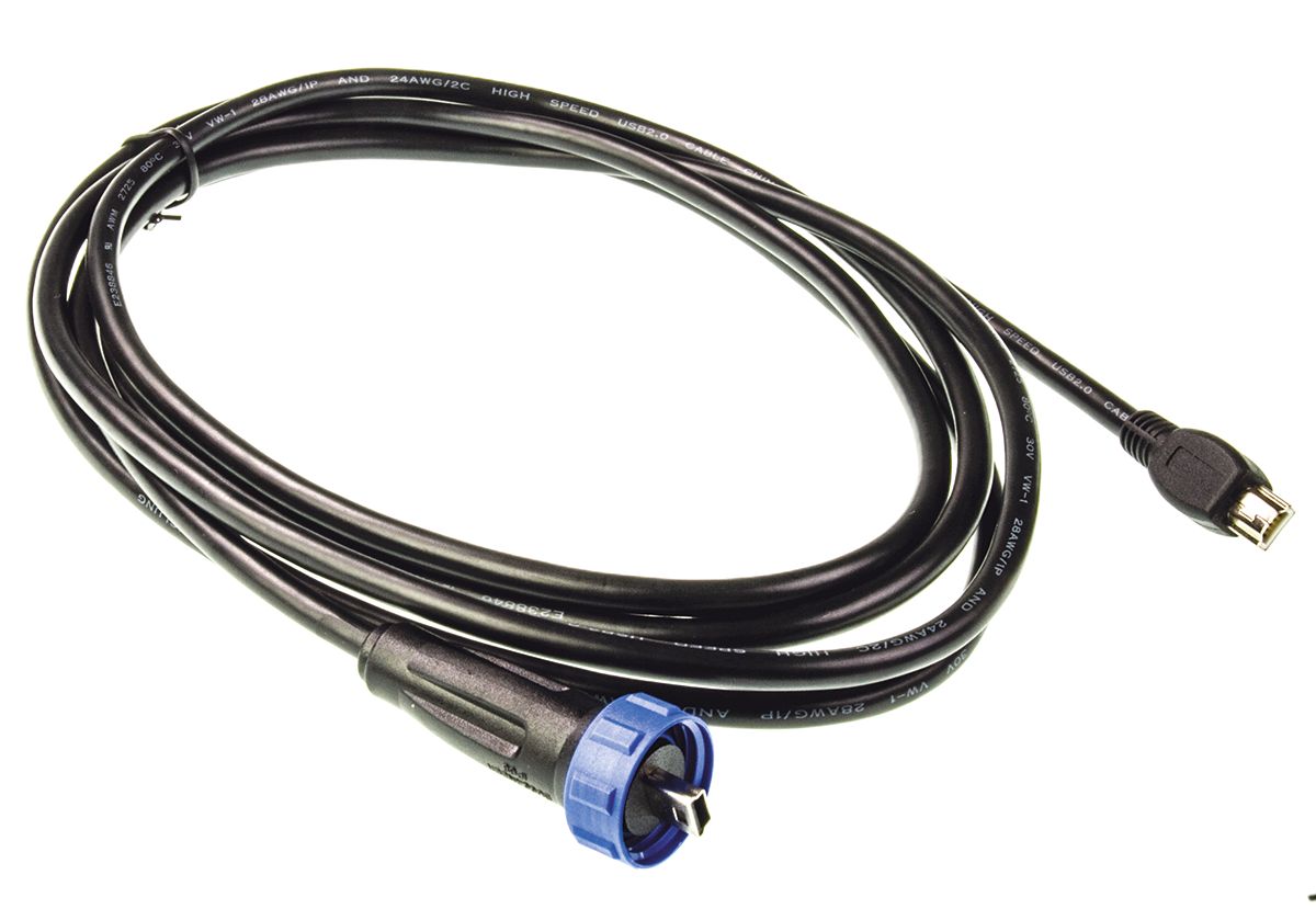 Bulgin USB 2.0, Male Mini USB B to Male Mini USB A, 2m