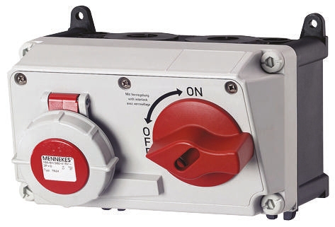 MENNEKES Right Angle Switchable IP67 Industrial Interlock Socket 3PN+E, Earthing Position 6h, 32A, 400 V