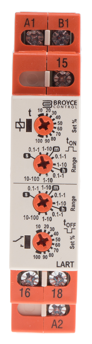 Broyce Control DIN Rail Mount Timer Relay, 24 → 230 V ac/12 → 230V dc, 1-Contact, 0.1 s → 100h,
