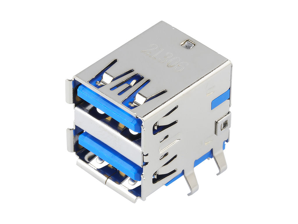 Molex Right Angle, Through Hole, Socket- Dual Port Type A 3.0 USB Connector