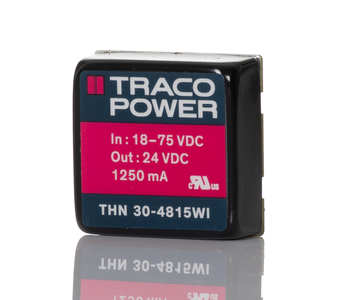 TRACOPOWER THN 30WI DC-DC Converter, 24V dc/ 1.25A Output, 18 → 75 V dc Input, 30W, Through Hole, +85°C Max Temp
