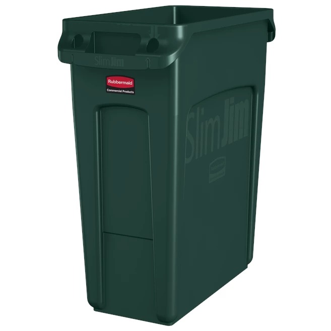 Rubbermaid Commercial Products Slim Jim 16gal Green Hinged Resin Waste Bin