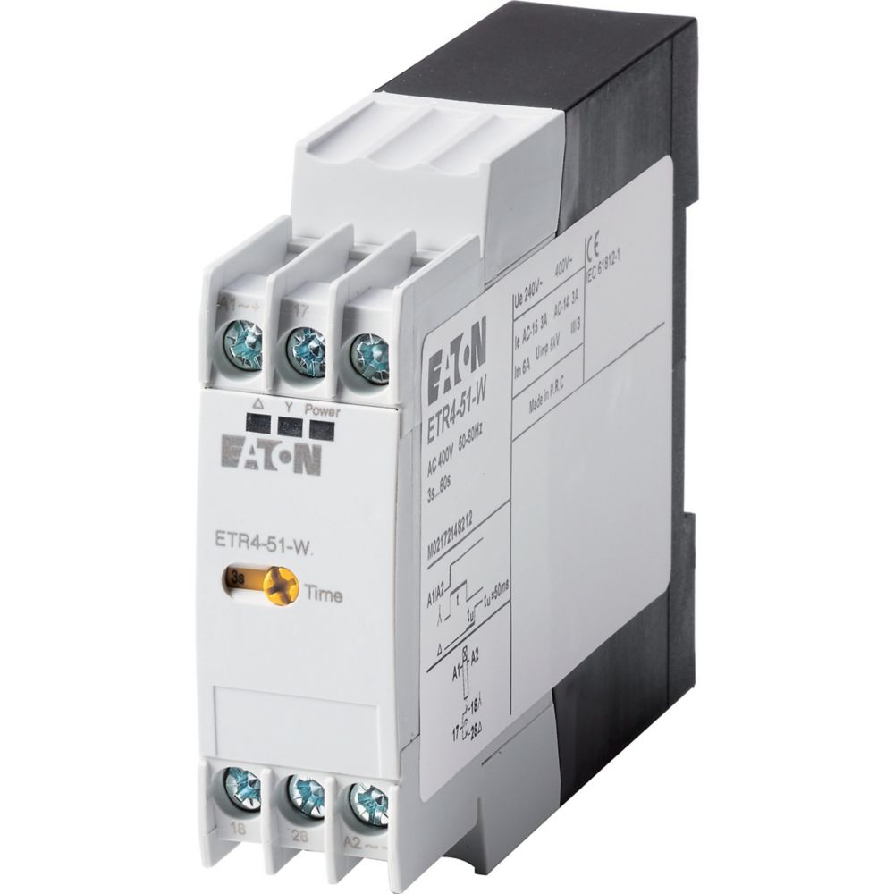 Eaton Series ETR4 Series DIN Rail Mount Timer Relay, 400V ac, 1-Contact, 3 → 60s, 1-Function