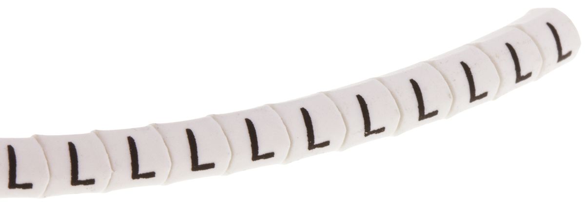 HellermannTyton Helagrip Slide On Cable Marker, Black on White, Pre-printed "L", 1 → 3mm Cable, 901-10374