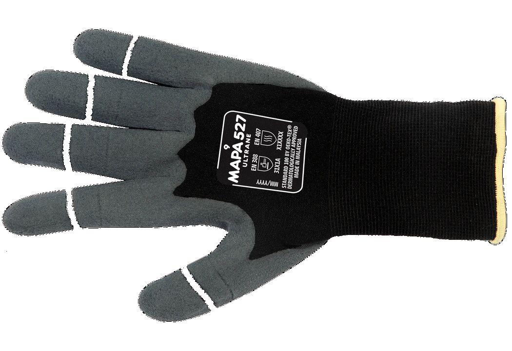 Mapa ULTRANE 527 Black Nitrile Glove, Size 9, Nitrile Foam Coating