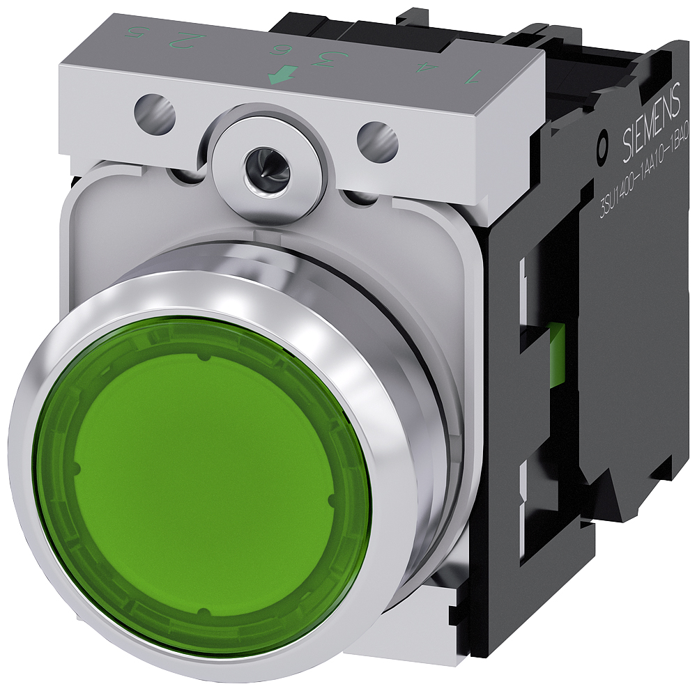 Siemens SIRIUS ACT 3SU11 Series Illuminated Push Button Complete Unit, 22mm Cutout, SPST, IP66, IP67, IP69(IP69K)