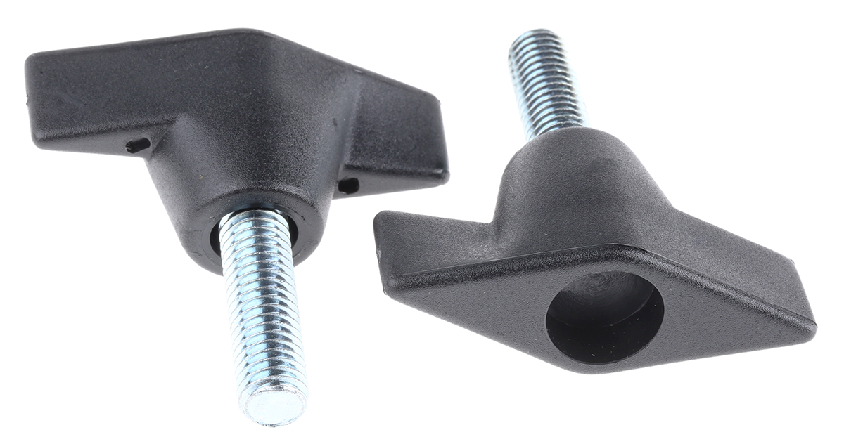 RS PRO Black Wing Clamping Knob, M8, Threaded Stud