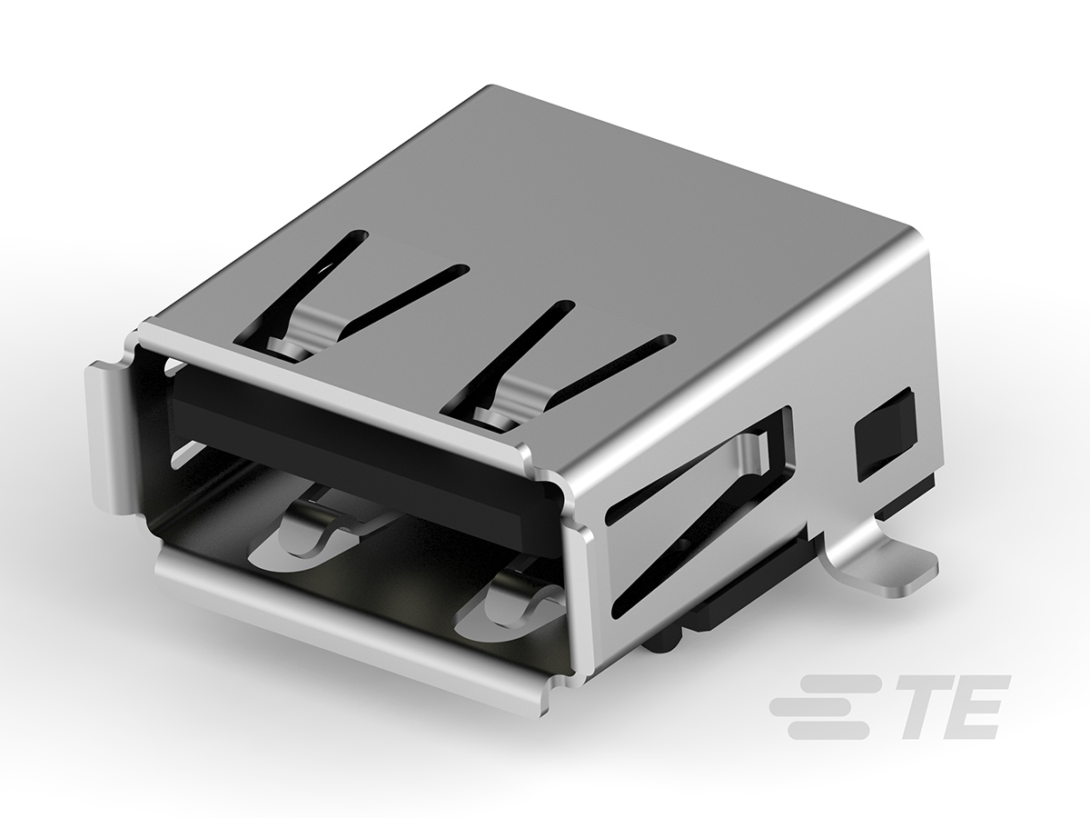 TE Connectivity Right Angle, SMT, Socket- Single Port Type A 2.0 USB Connector