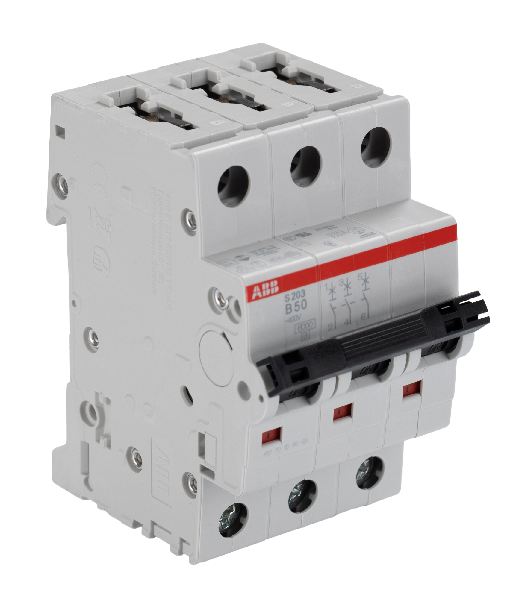 ABB System Pro M Compact S200 MCB, 3P, 50A Curve B, 400V AC, 10 kA Breaking Capacity