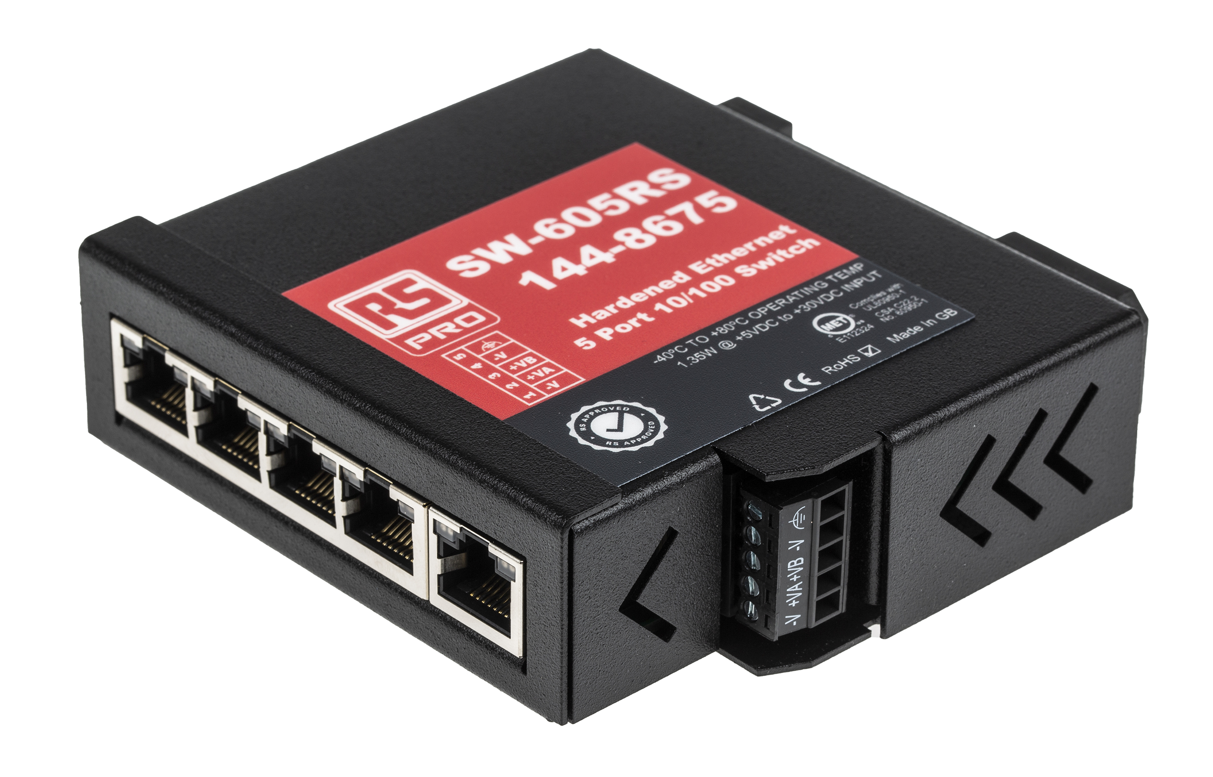 RS PRO DIN Rail Mount Industrial Ethernet Switch, 5 RJ45 Ports, 10/100Mbit/s Transmission