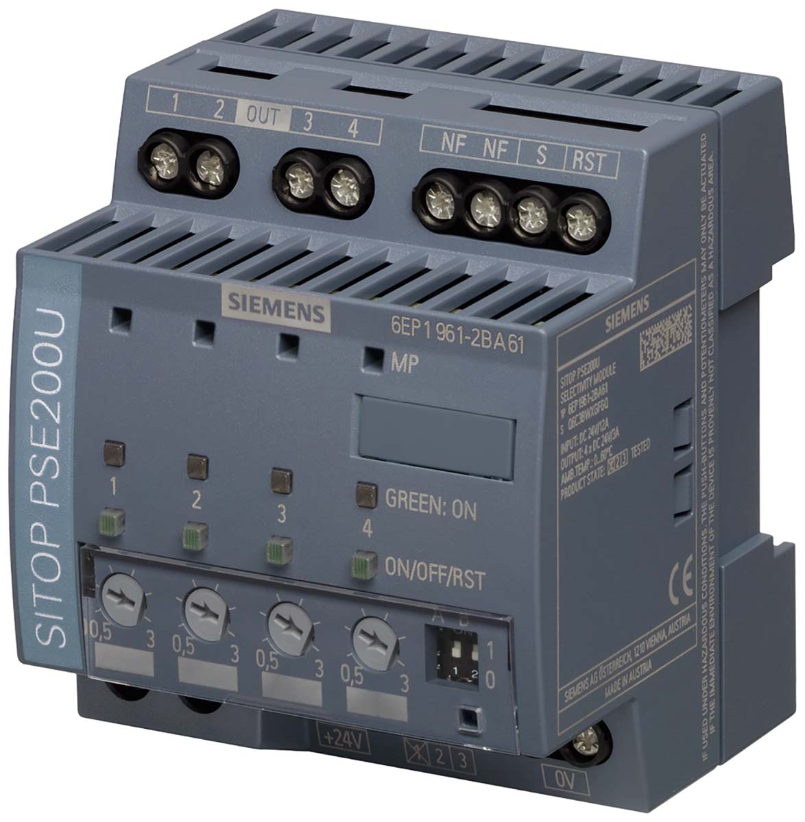Siemens 6EP1961-2BA61 DC-DC Converter, 24V dc/ 3A Output, 22 → 30 V dc Input, 9W, DIN Rail Mount, +60°C Max Temp