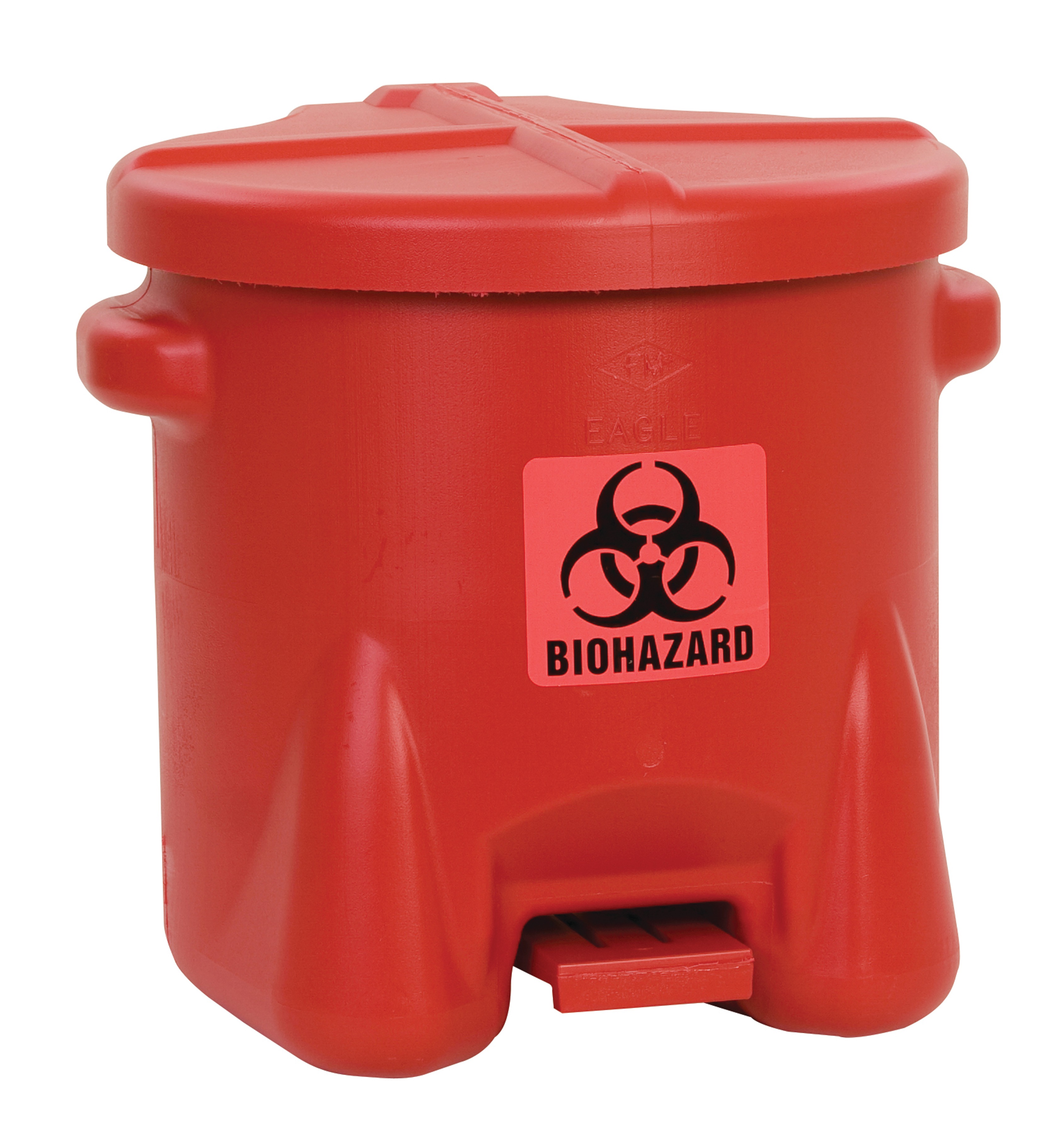 Eagle Biohazardous Poly Waste Cans 37.9L Red Pedal High Density Polyethylene Bio-Hazard Waste Can