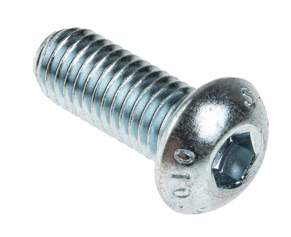 RS PRO Bright Zinc Plated Steel Hex Socket Button Screw, ISO 7380, M8 x 20mm