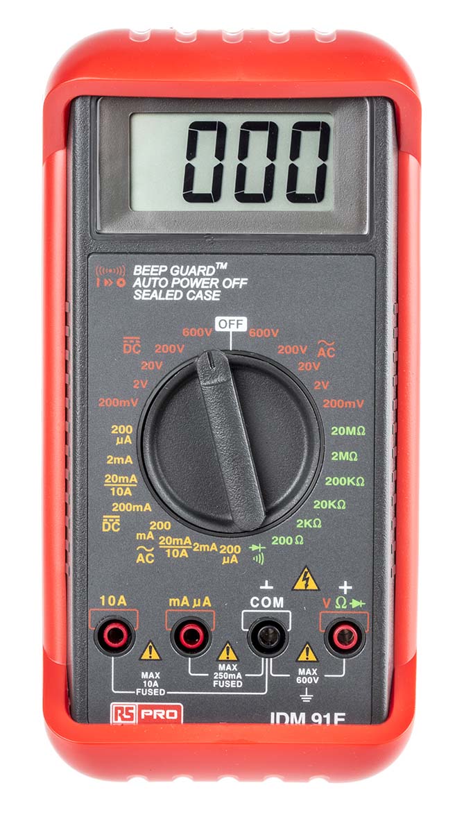 RS PRO IDM91E Handheld Digital Multimeter, 10A ac Max, 10A dc Max, 600V ac Max - UKAS Calibrated