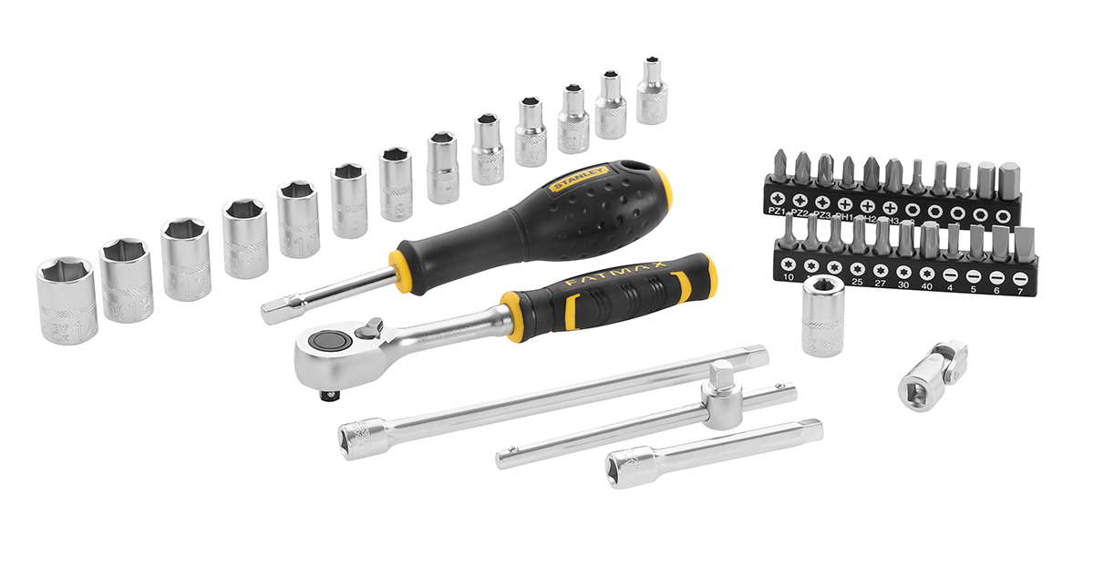 Stanley 42-Piece Metric 1/4 in Standard Socket/Bit Set with Ratchet, 6 point; Hex Bit; Phillips Bit; Slotted Bit; Torx