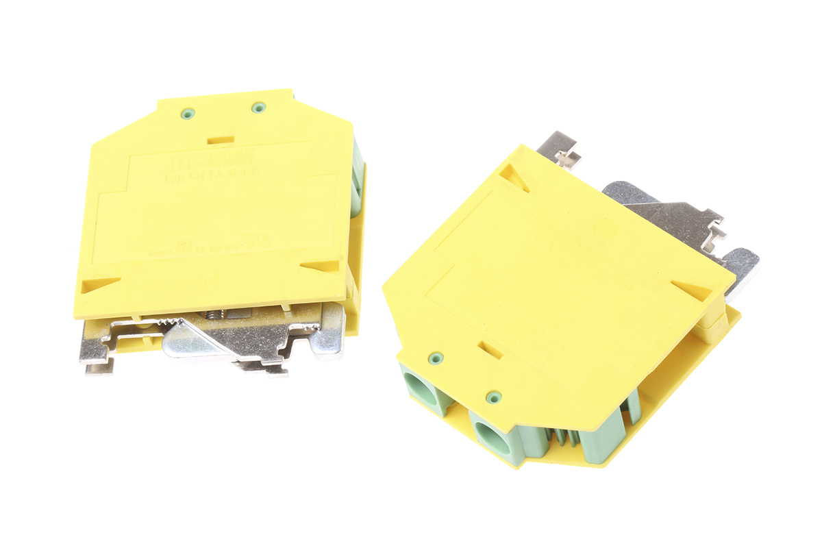 Phoenix Contact 2-Way Earth Terminal Block, 26 → 10 AWG Wire, Screw Down, Polyamide Housing