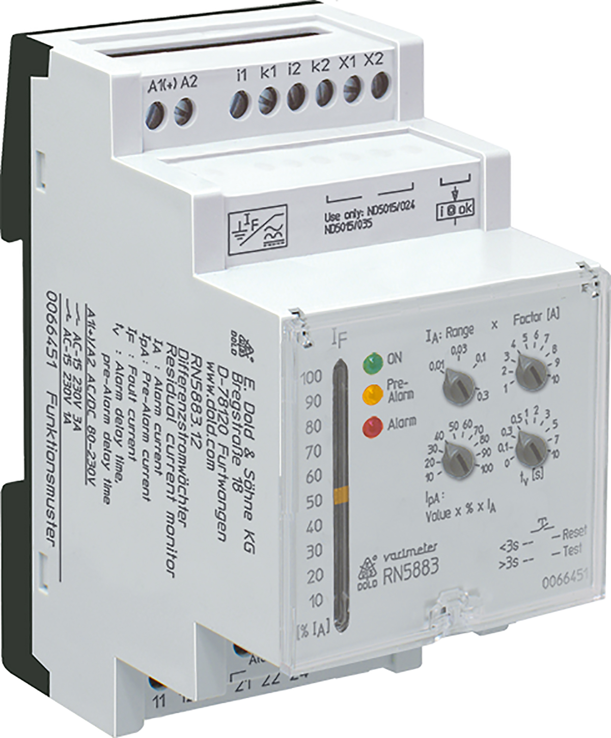 Dold Residual Current Monitoring Relay, 2 Phase, DPDT, DIN Rail