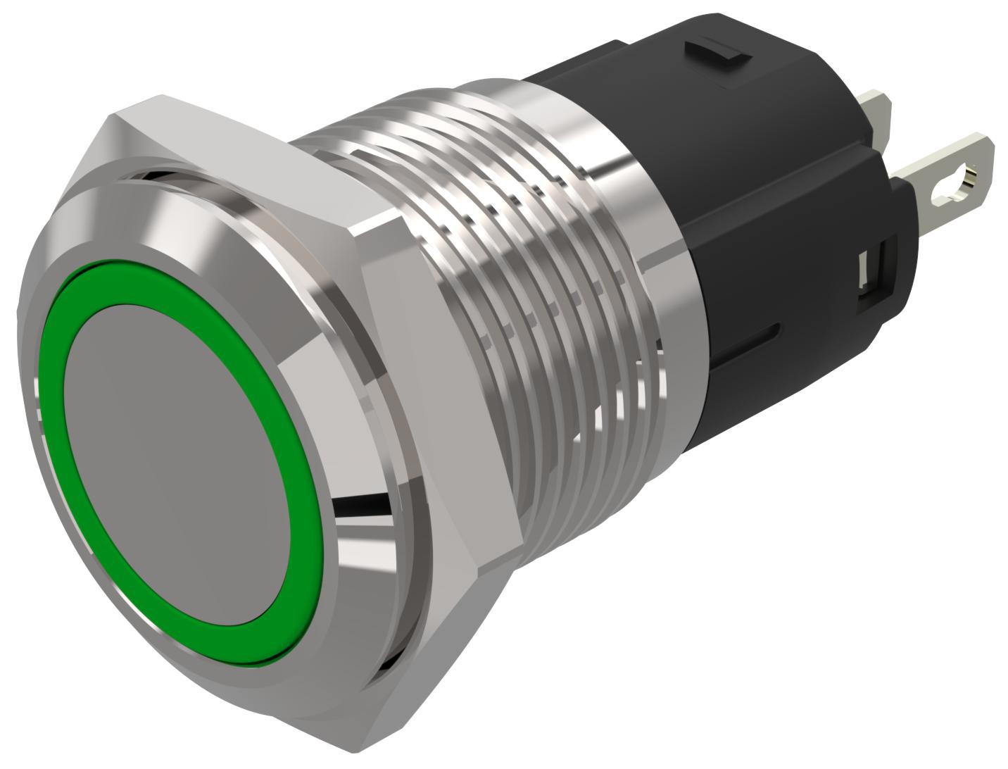 EAO 82 Series Green Indicator, 12V ac/dc, 16mm Mounting Hole Size, Solder Tab Termination, IP65, IP67