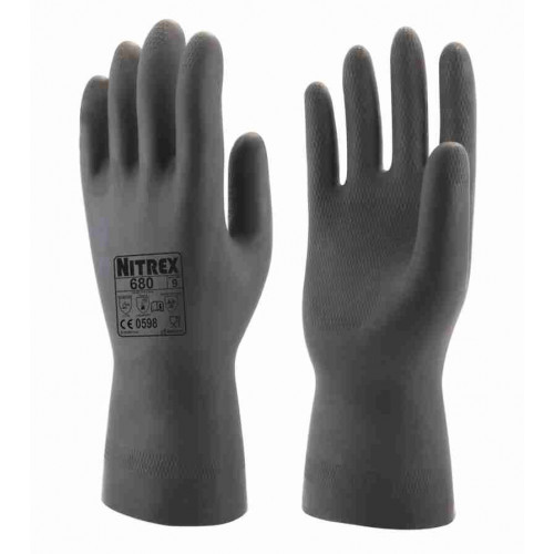 Unigloves 680 Black Latex Work Gloves, Size 8, Latex Coating
