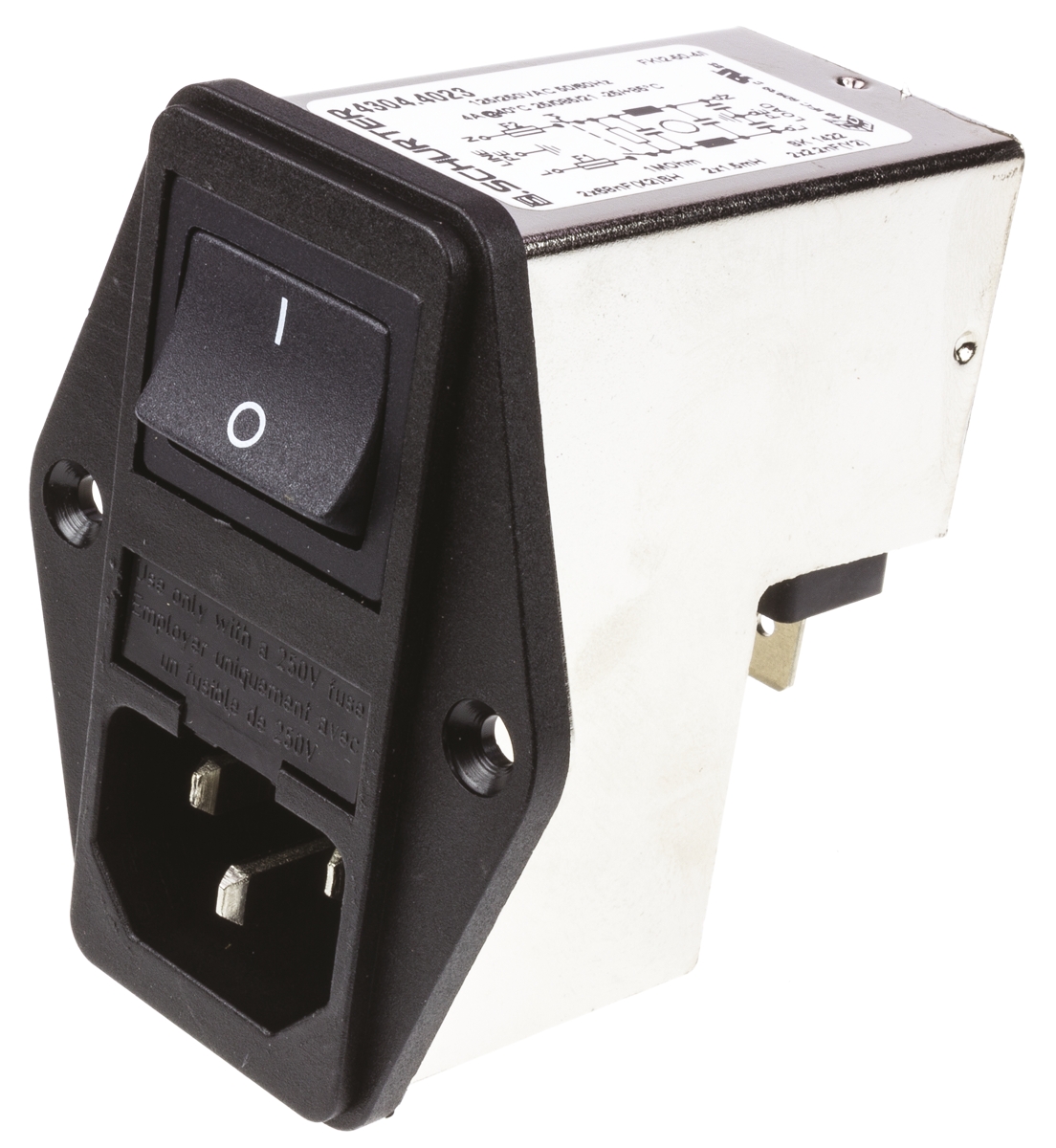 Schurter 4A, 250 V ac Male Panel Mount Filtered IEC Connector 4304.4023, Solder