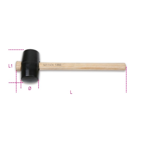 BETA Rubber Hard Rubber Hammer with Wood Handle, 280g