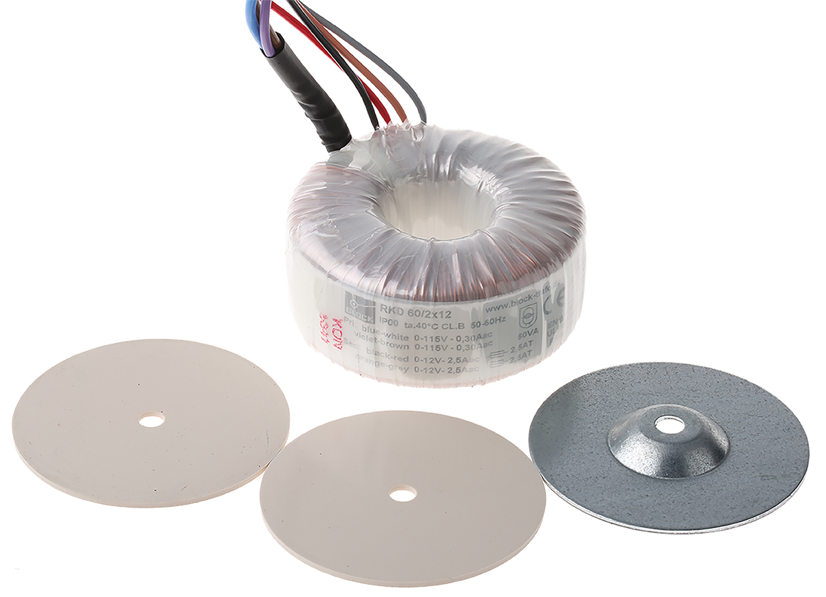 Block 115 V ac, 230 V ac, 2 x 12V ac Toroidal Transformer, 60VA 2 Output