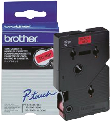 Brother Black on Red Label Printer Tape, 7.7 m Length, 12 mm Width
